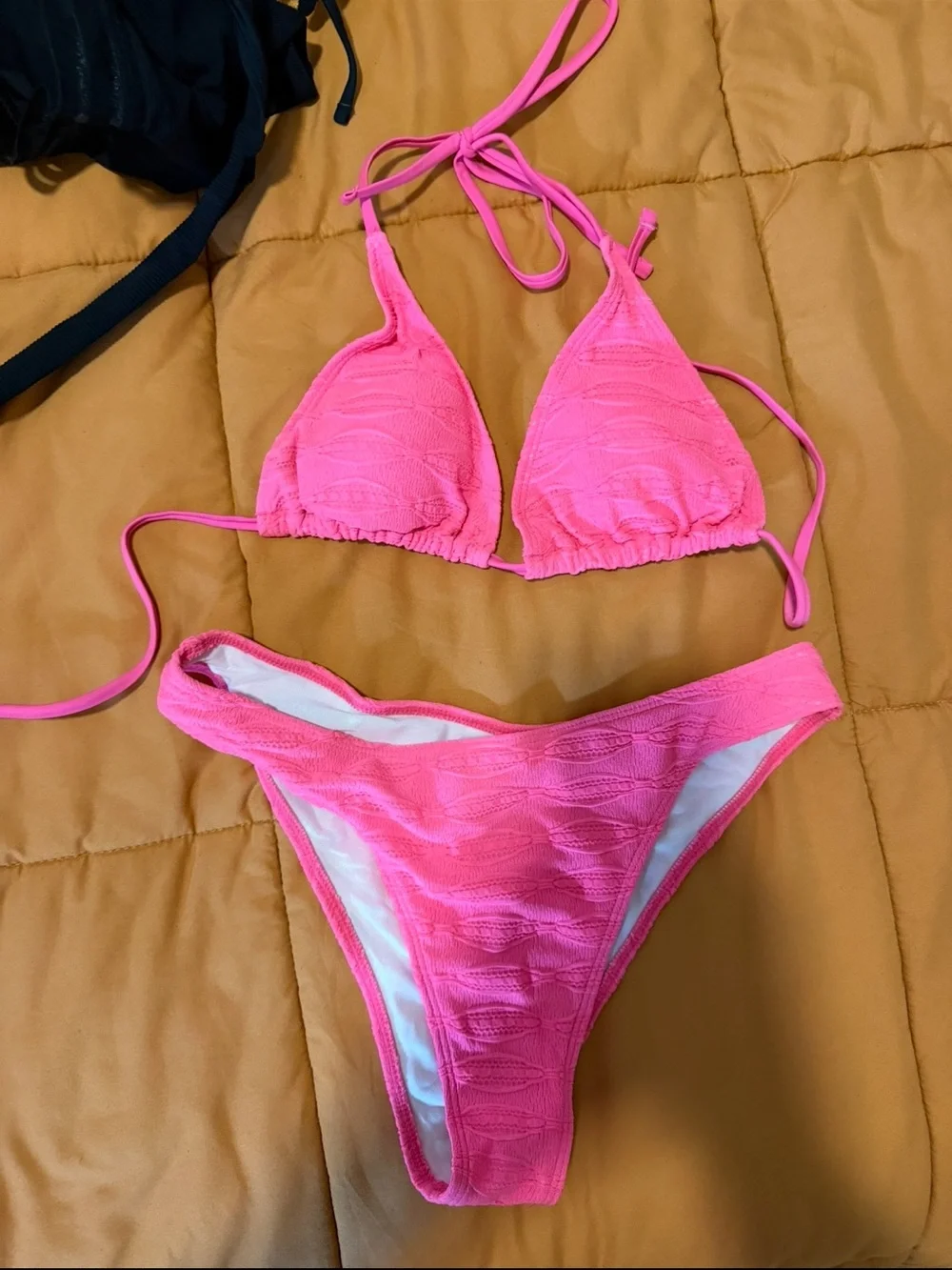 SHEIN Hot Pink Textured Triangle Bikini Set